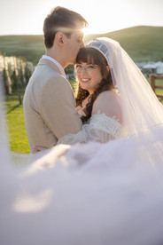 Romantic sunset wedding portraits in the orchards at DV Cider