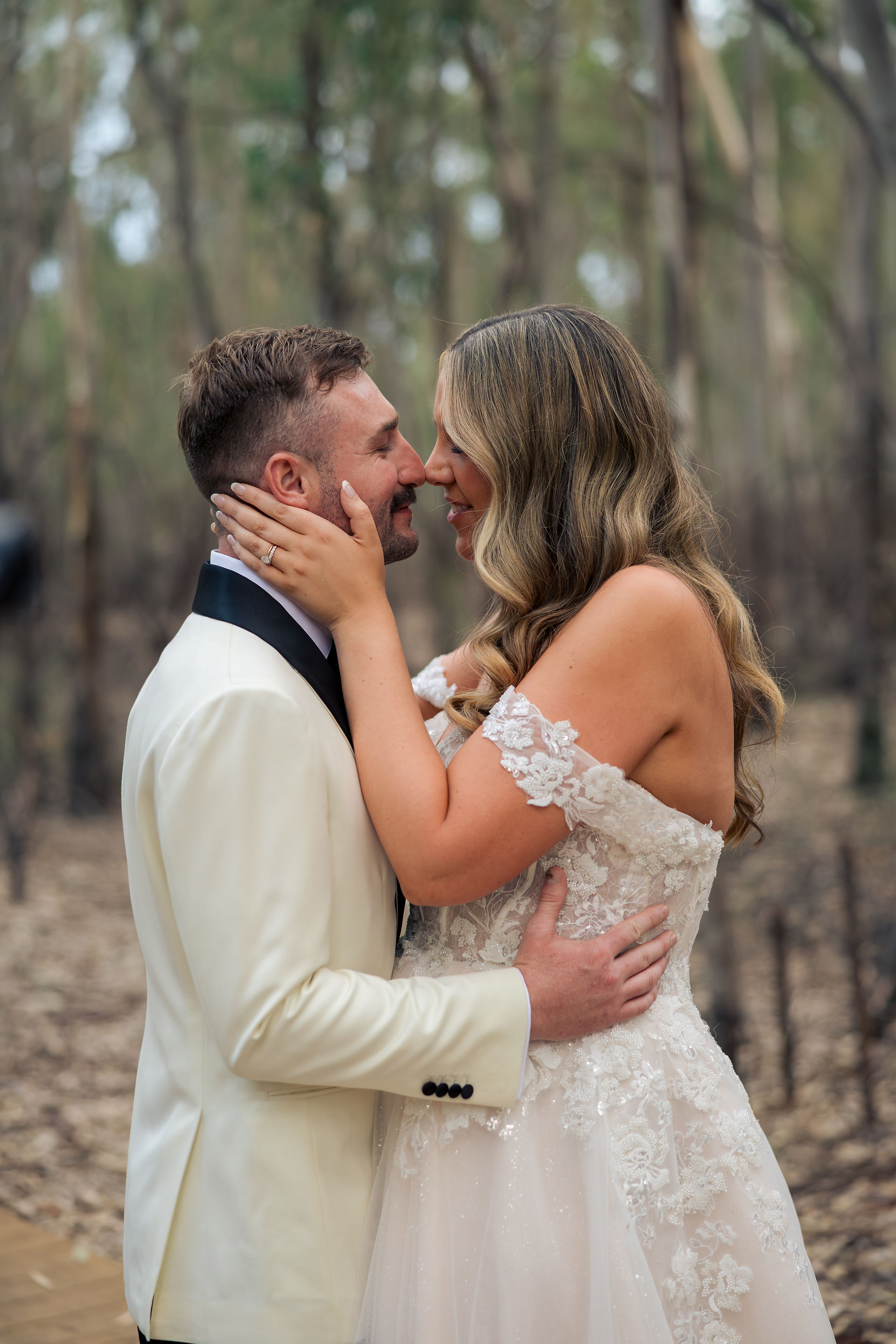 Bride and groom framed by beautiful trees at Dungala Events Centre.