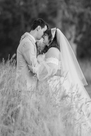 Romantic wedding portraits with soft sunset glow at DV Cider