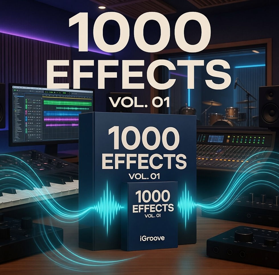 1000 Effects Vol. 01 FX sample pack by iGroove with ambience, uplifters, downlifters, explosions, and creative transition eff