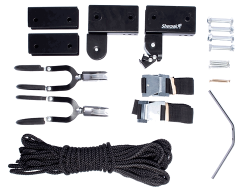 Sherpak Hoist kayak pulley storage system, parts layed out