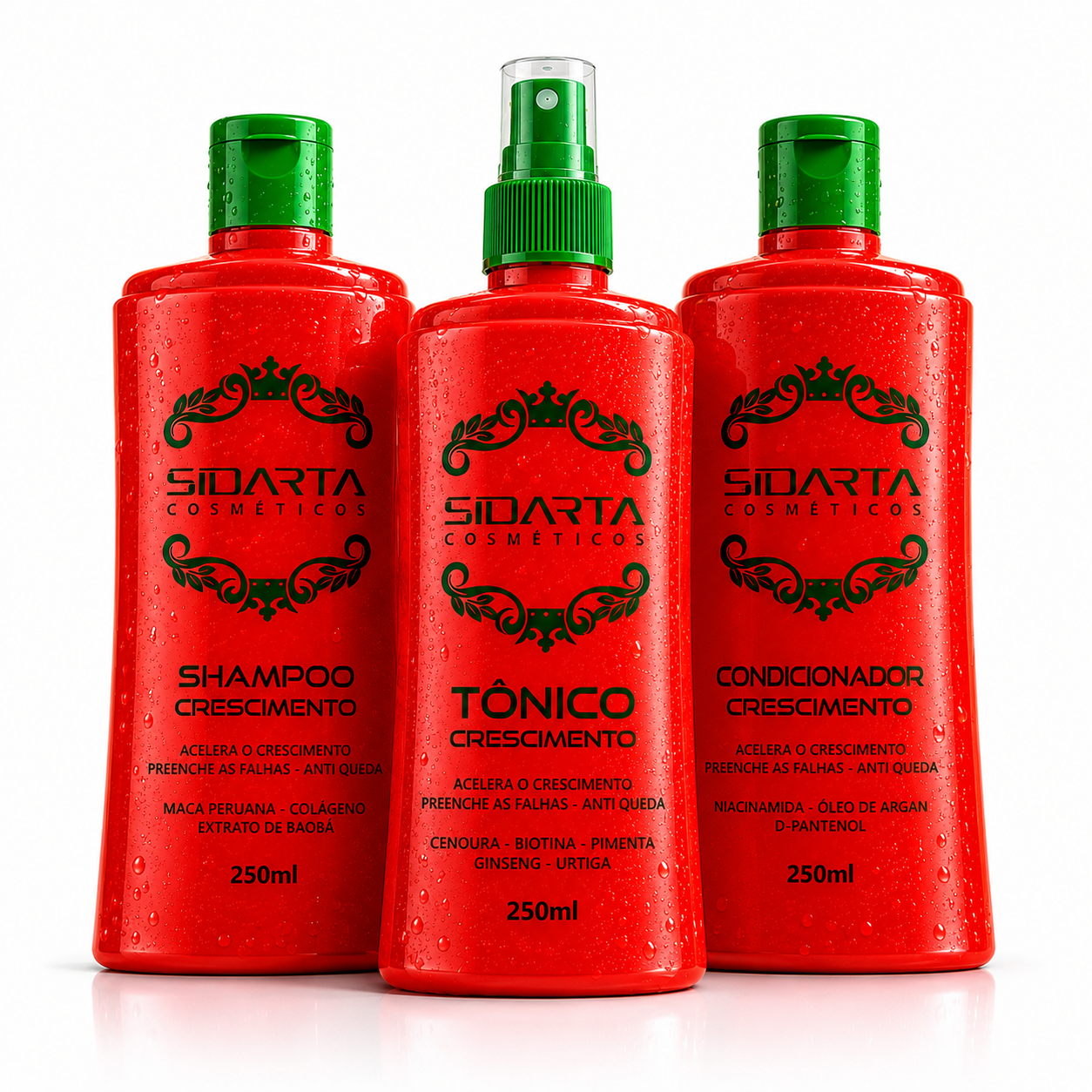Kit 3x3 Crescimento Capilar Sidarta Tônico, Shampoo e Condicionador