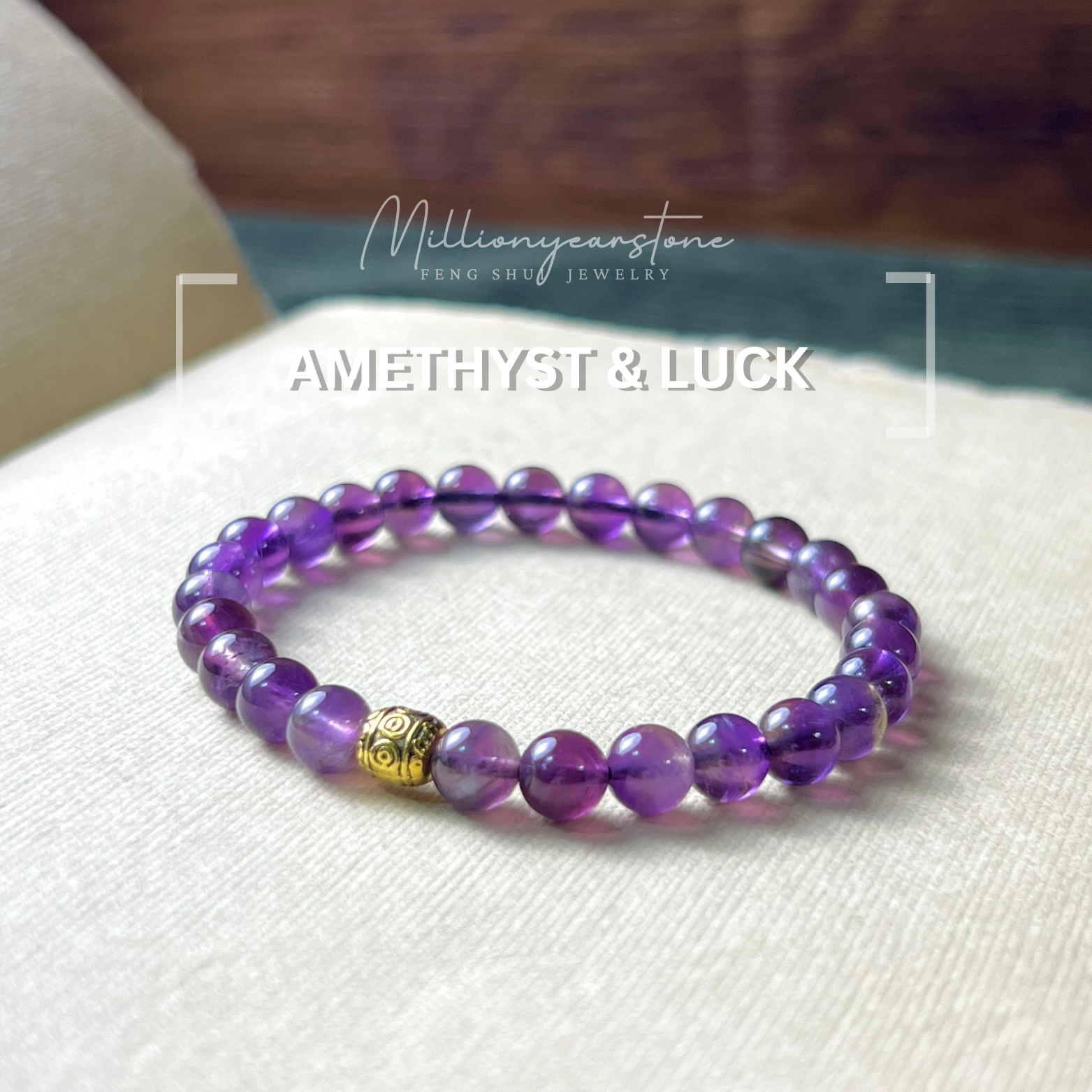 Amethyst Lucky Charm Bracelet: 6mm Gold-Plated Bead