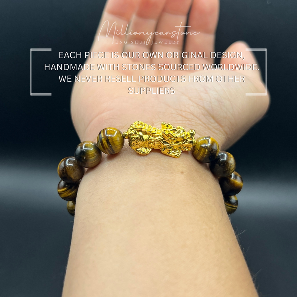 Thumbnail: Pixiu bracelet - Tiger Eye 10mm X 24k Gold Filled Pixiu Charm