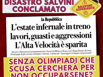 Caos Trasporti: disastro Salvini conclamato. Ora senza olimpiadi che scusa cercherà per non occuparsene?