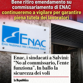 Dl Infrastrutture: bene ritiro emendamento su commissariamento di ENAC, continueremo a vigilare per garantire piena tutela dei lavoratori