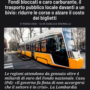 Trasporto pubblico locale, il Governo fa finta di non accorgersi che il settore è in crisi
