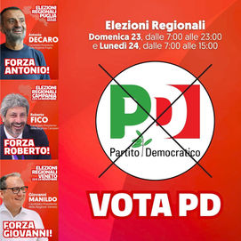 Domenica e lunedì si vota in Puglia, Campania e Veneto: andiamo a vincere in queste tre regioni con Antonio Decaro, Roberto Fico e Giovanni Manildo