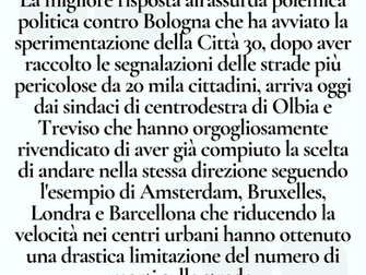 Città 30: Salvini mette in imbarazzo Sindaci di centrodestra Olbia e Treviso, rispetti autonomia e potenzi Tpl