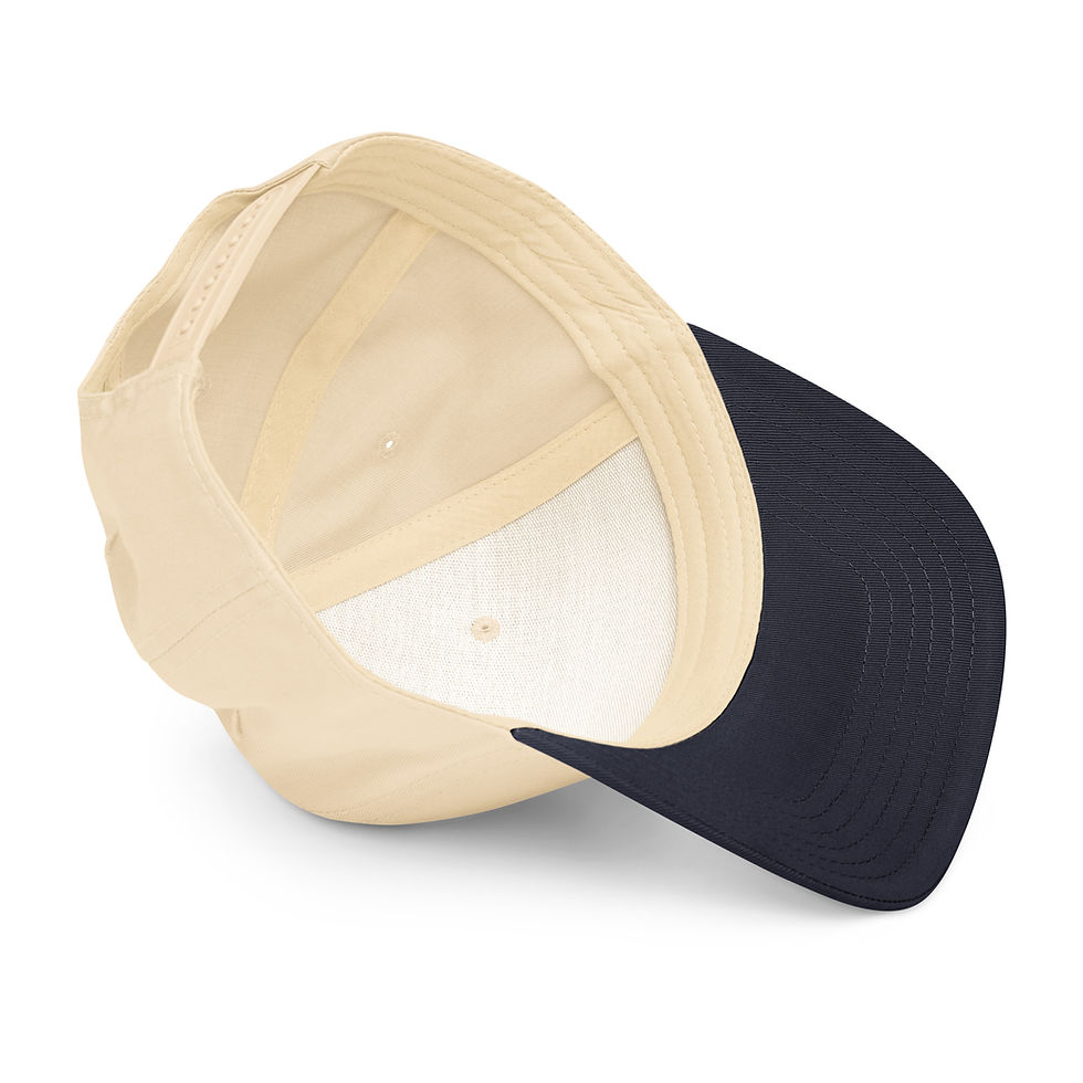 Thumbnail: Beige baseball cap, inside view, dark blue brim