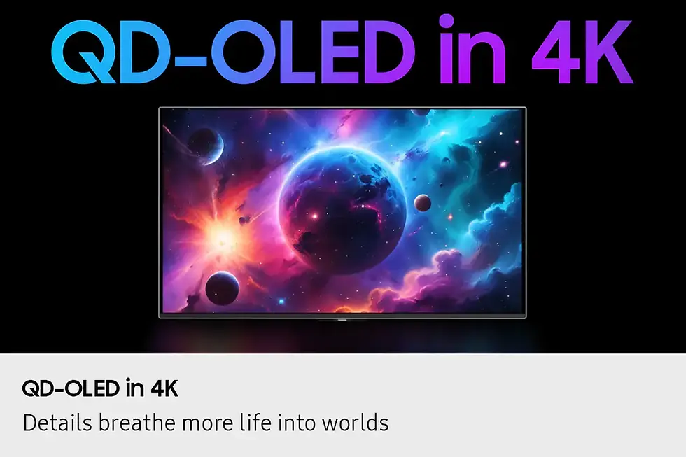 Thumbnail: TV screen showing vibrant space scene with 'OLED in 4K' text
