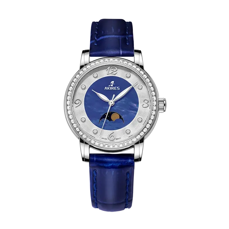 Thumbnail: BERES blue watch, crystal bezel, moon phase