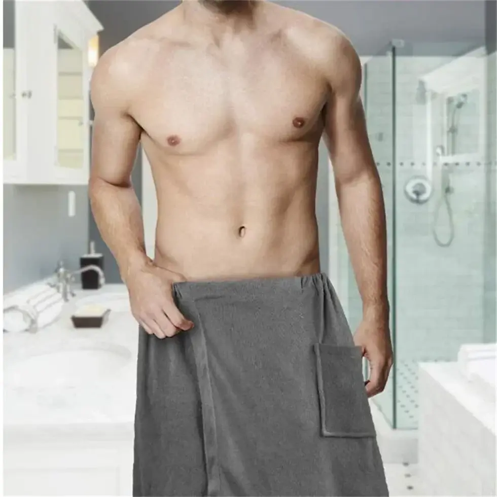 Thumbnail: Men Soft Wearable Bath Towel With Pocket Bathrobes Shower Wrap Sauna Gym