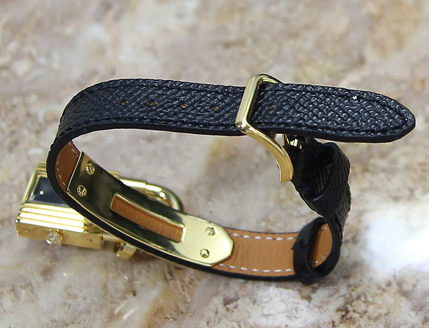 Thumbnail: Hermes Kelly Lock Ladies Watch With Black Band