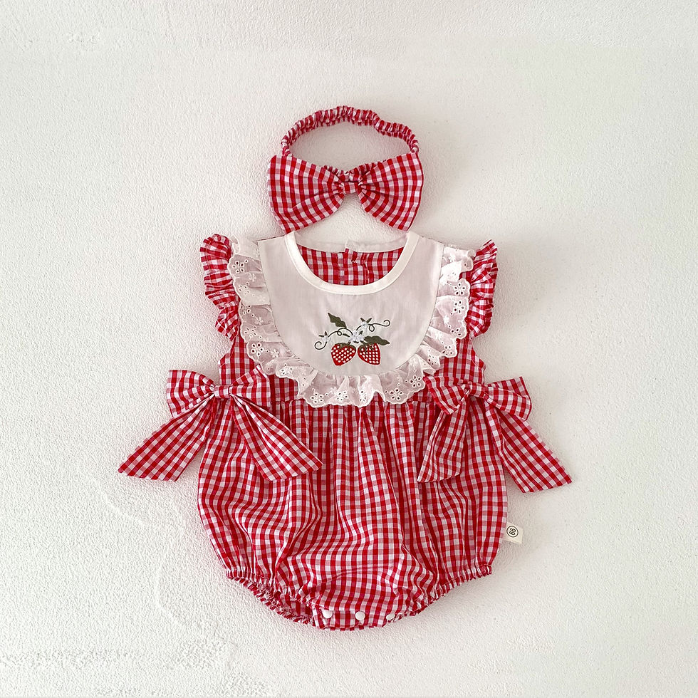 Thumbnail: Sweet Strawberry Darling – Baby Romper & Headband Set
