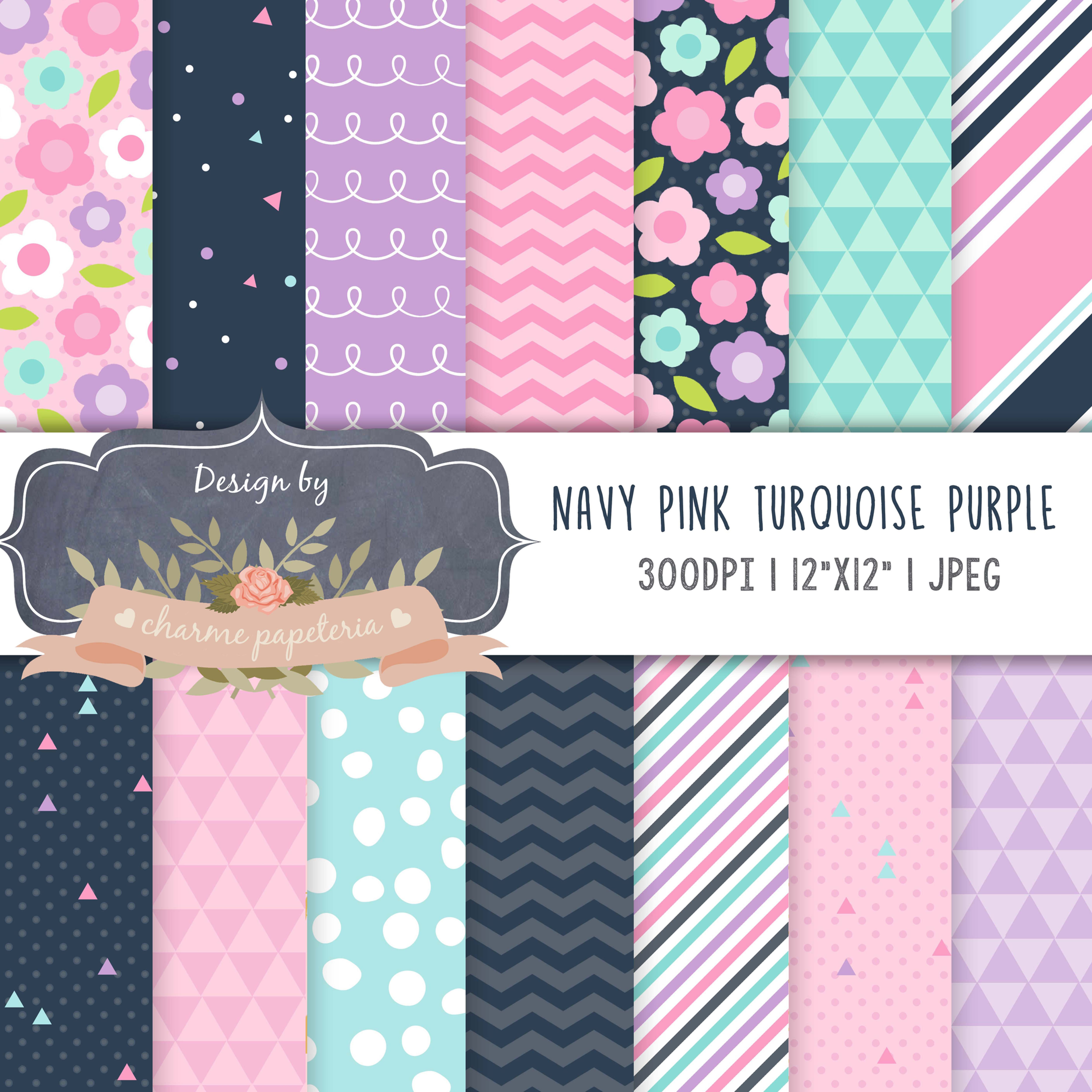 Papel Digital Geométrico Azul marinho/Rosa