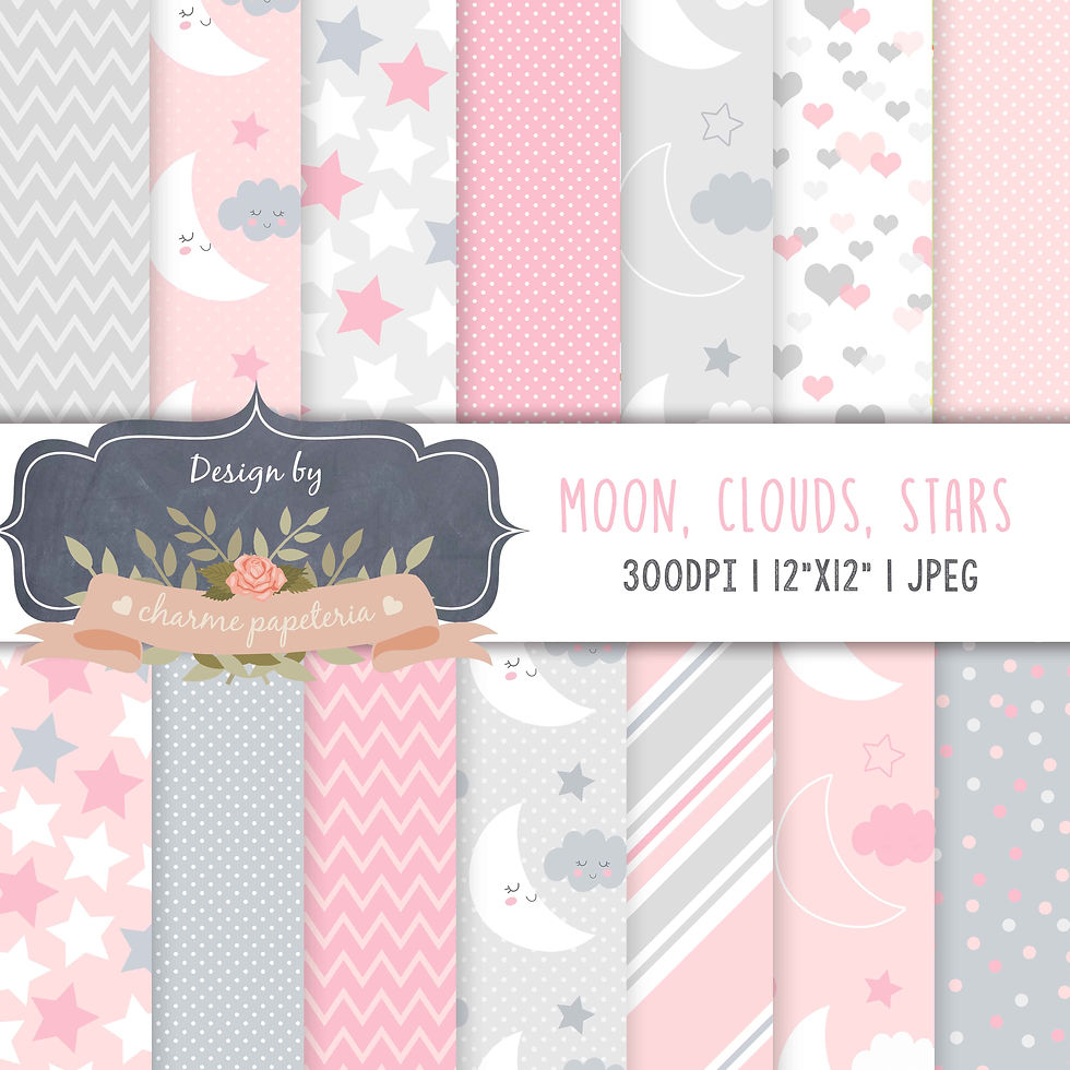 Papel Digital Lua Rosa e Cinza