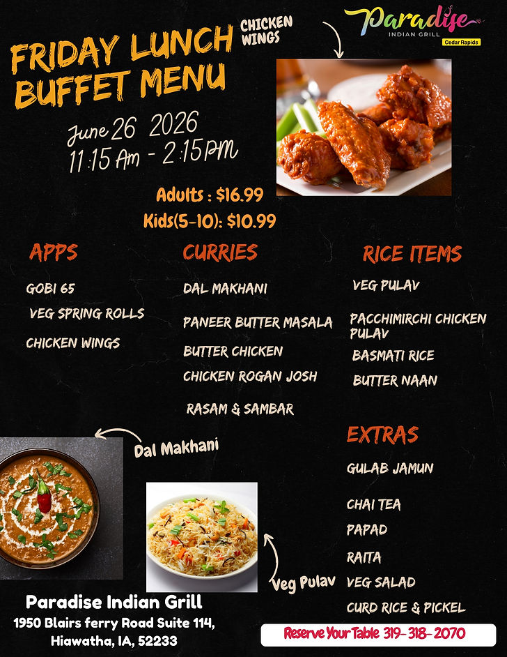 Friday Lunch Buffet Menu