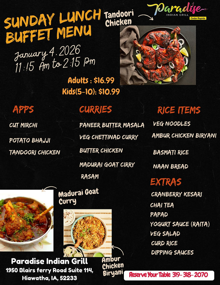 Sunday Lunch Buffet Menu