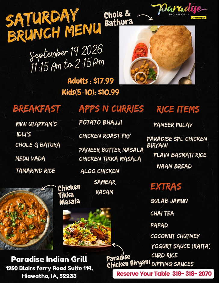Saturday Brunch Menu
