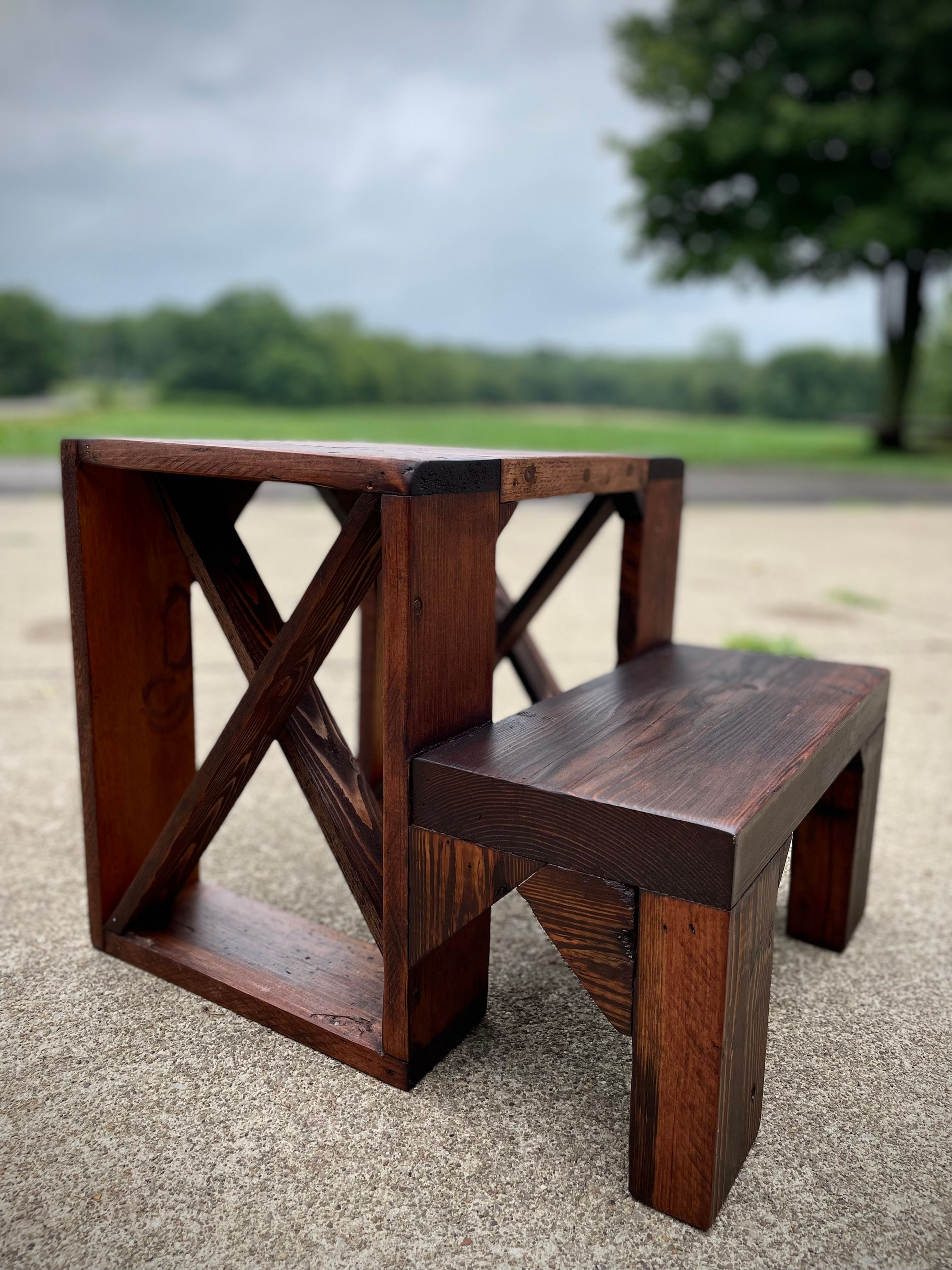 rustic country farmhouse step stool and seat