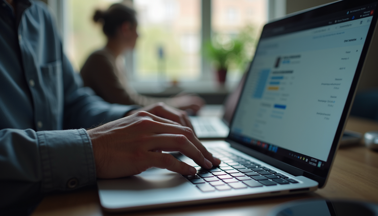 Eye-level view of a user completing a task on a laptop during UX testing