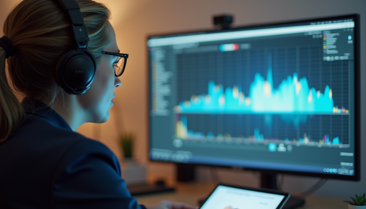 Eye-level view of a usability testing session with a participant interacting with a digital product