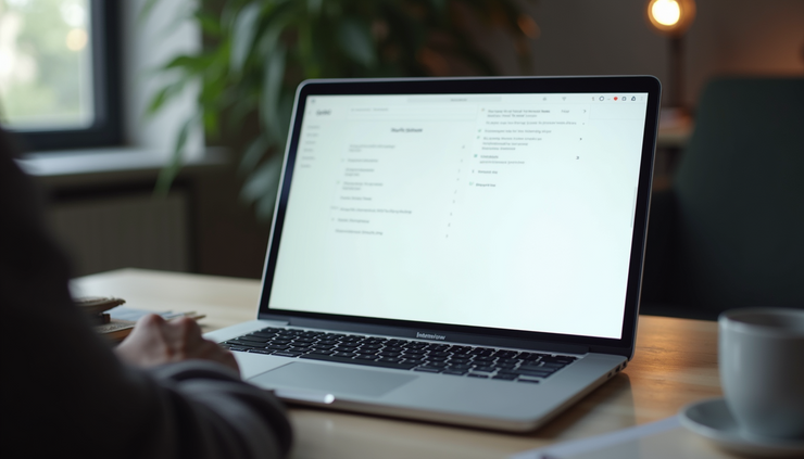 Close-up view of a laptop screen showing a digital user interview script template