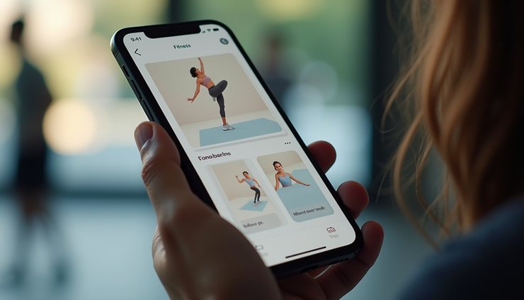 Close-up view of a user interacting with a mobile app showing onboarding screens