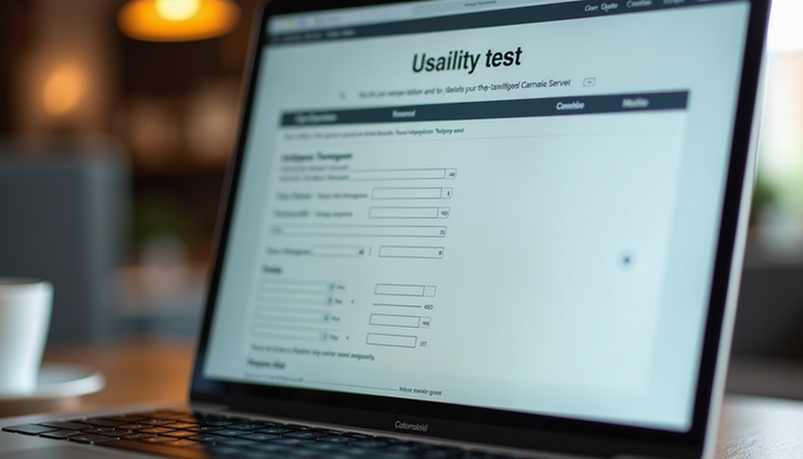 Eye-level view of a laptop screen showing a simple usability test form