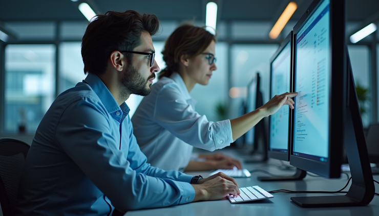 Eye-level view of a researcher observing user interaction with a touchscreen device