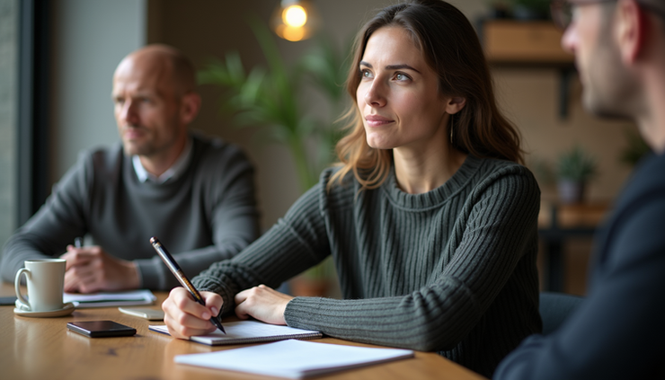 Eye-level view of a UX researcher taking notes during an interview
