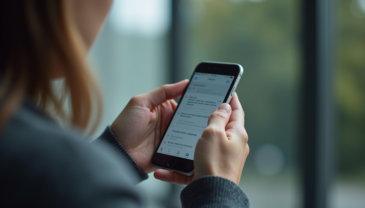 Eye-level view of a user interacting with a mobile app showing a feedback prompt