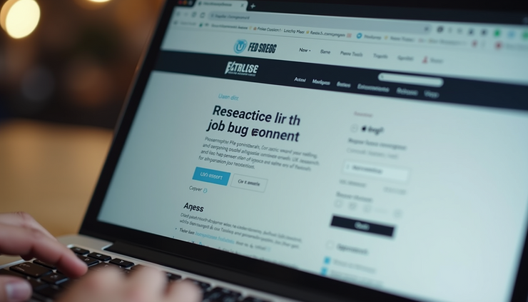 Eye-level view of a laptop screen showing a UX research job listing