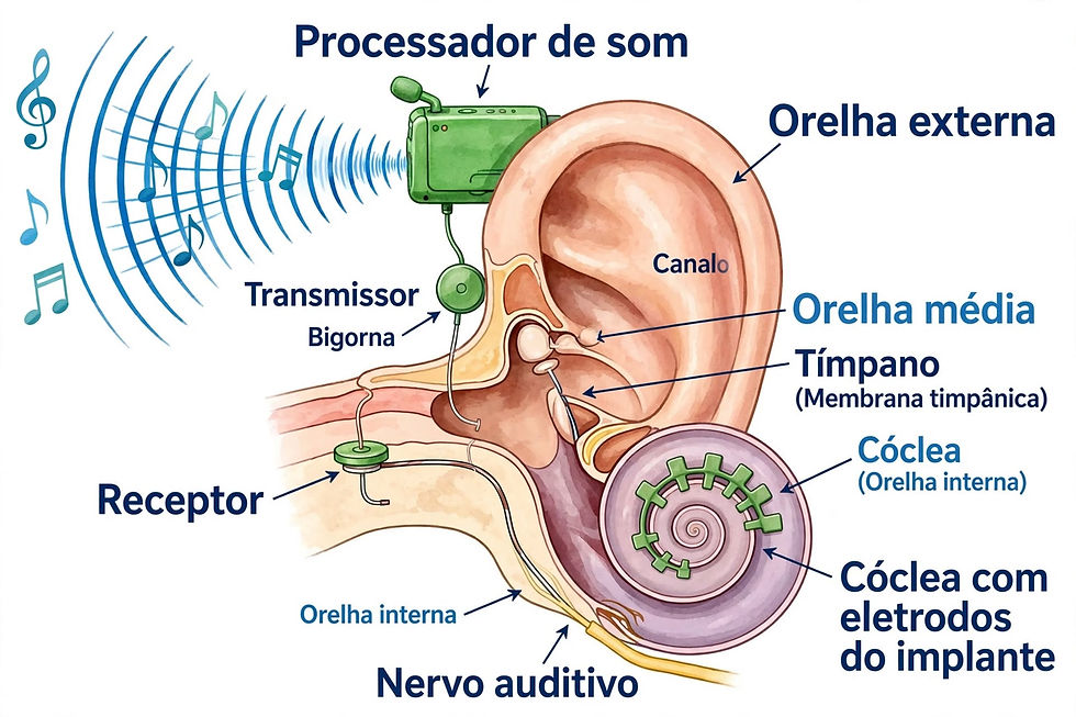 Figura 1 - Componentes externos e internos do implante coclear