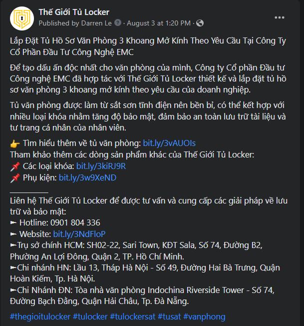 Facebook content Thế Giới Tủ Locker