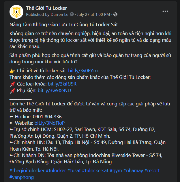 Facebook content Thế Giới Tủ Locker