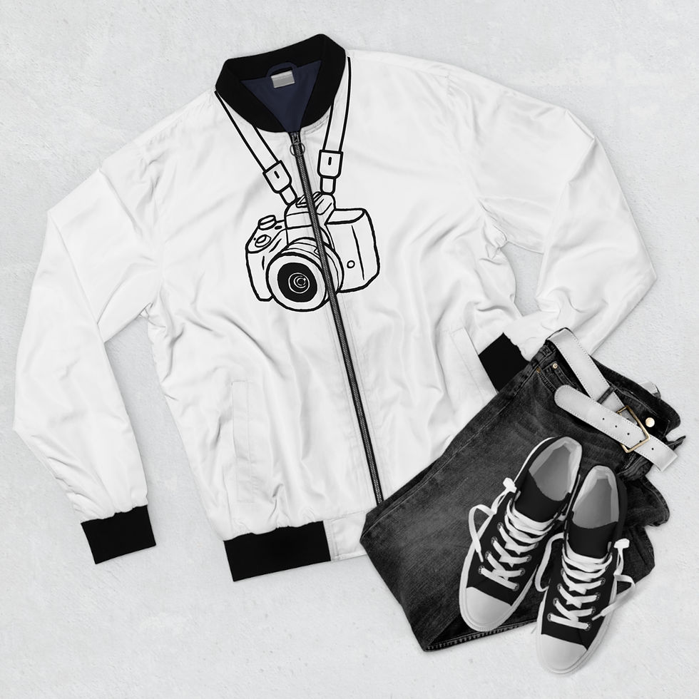 Thumbnail: Camera Graphic Bomber Jacket — "Not Everyone's Cuppa" Photography Jacket
