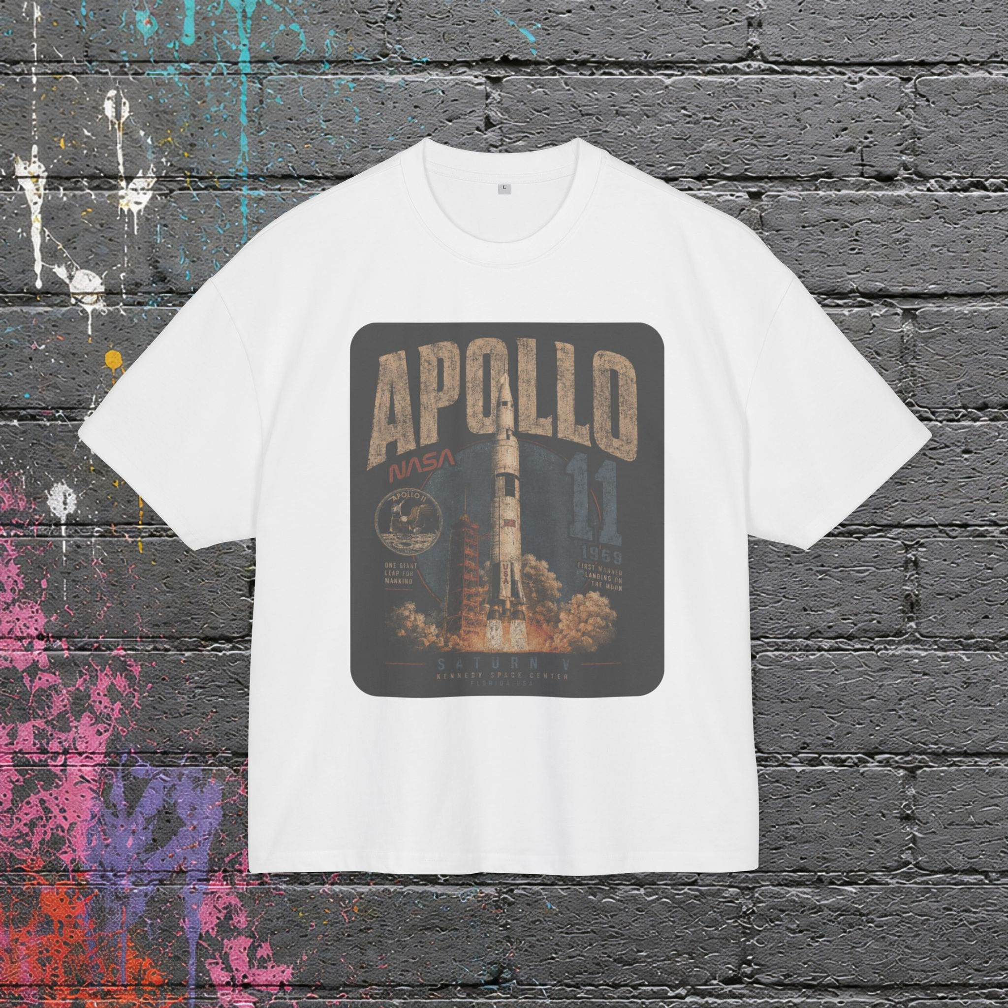 Apollo 11 Rocket Oversized Vintage Tee — Moon Landing Space Flight T-Shirt