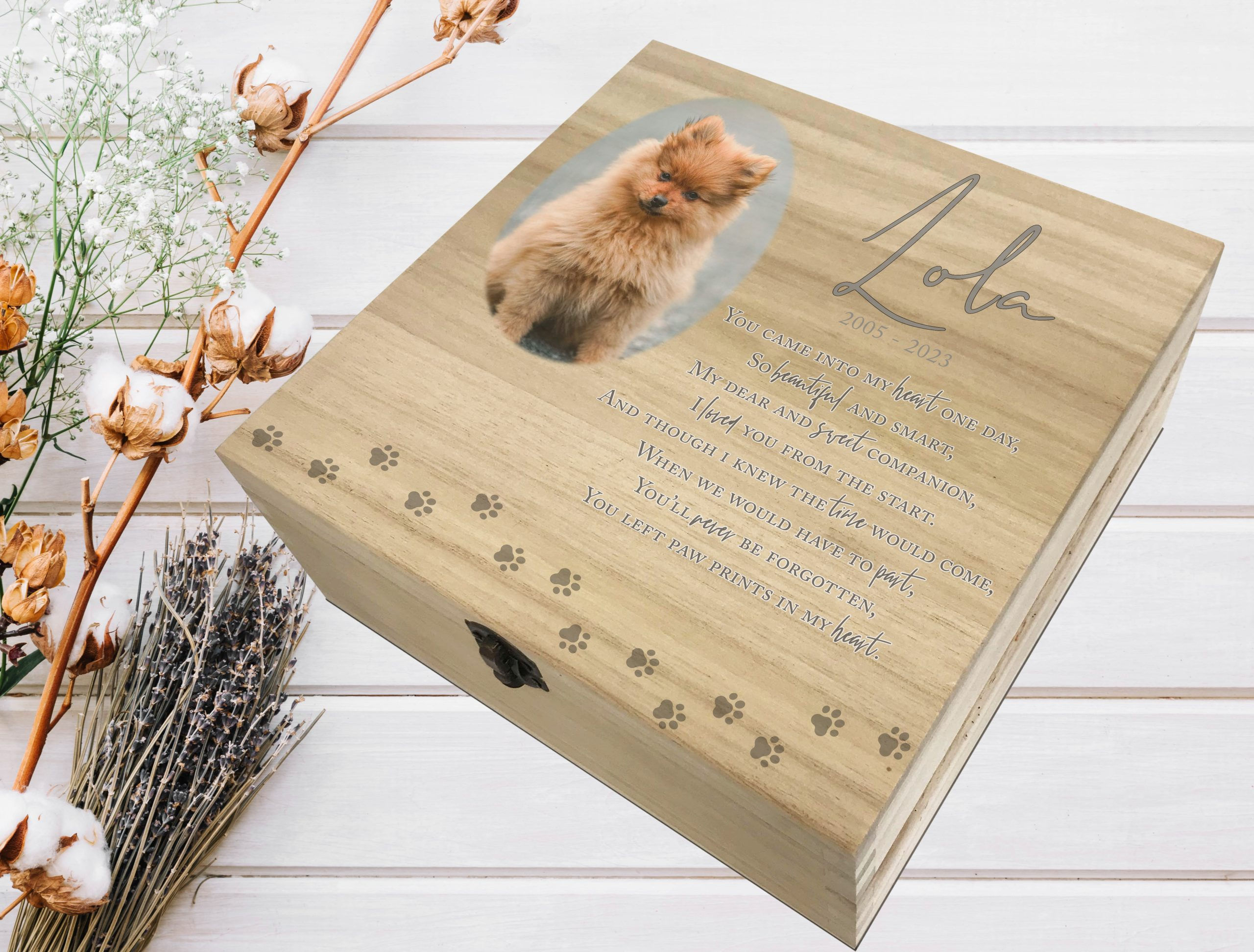 Personalised Paw Prints In My Heart Deep Wooden Box