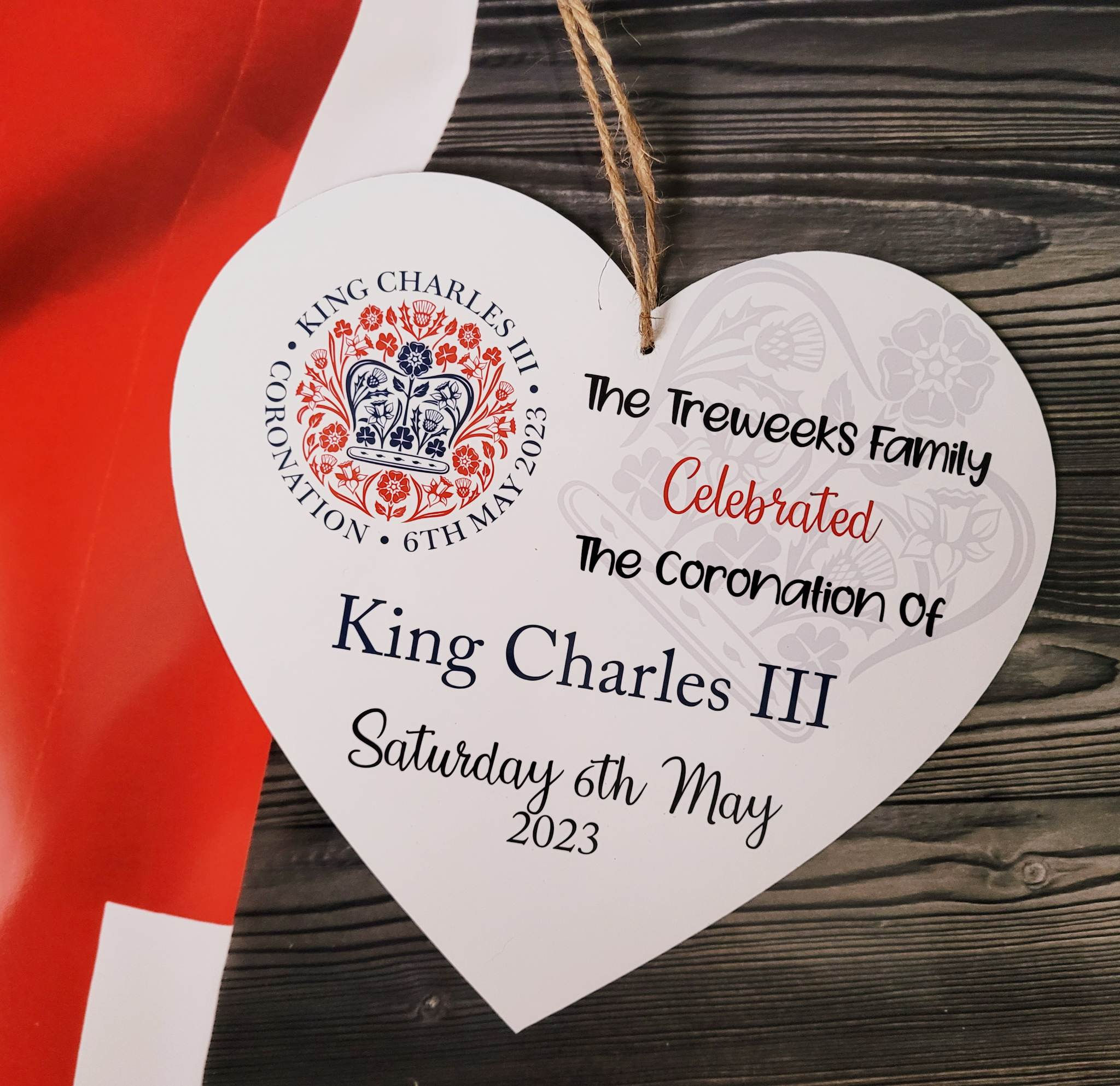 King Charles III Coronation Wooden Hanging Heart