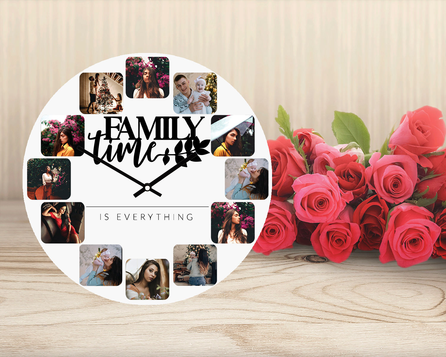 Family Time Is Everything Wooden 12 Photo Clock