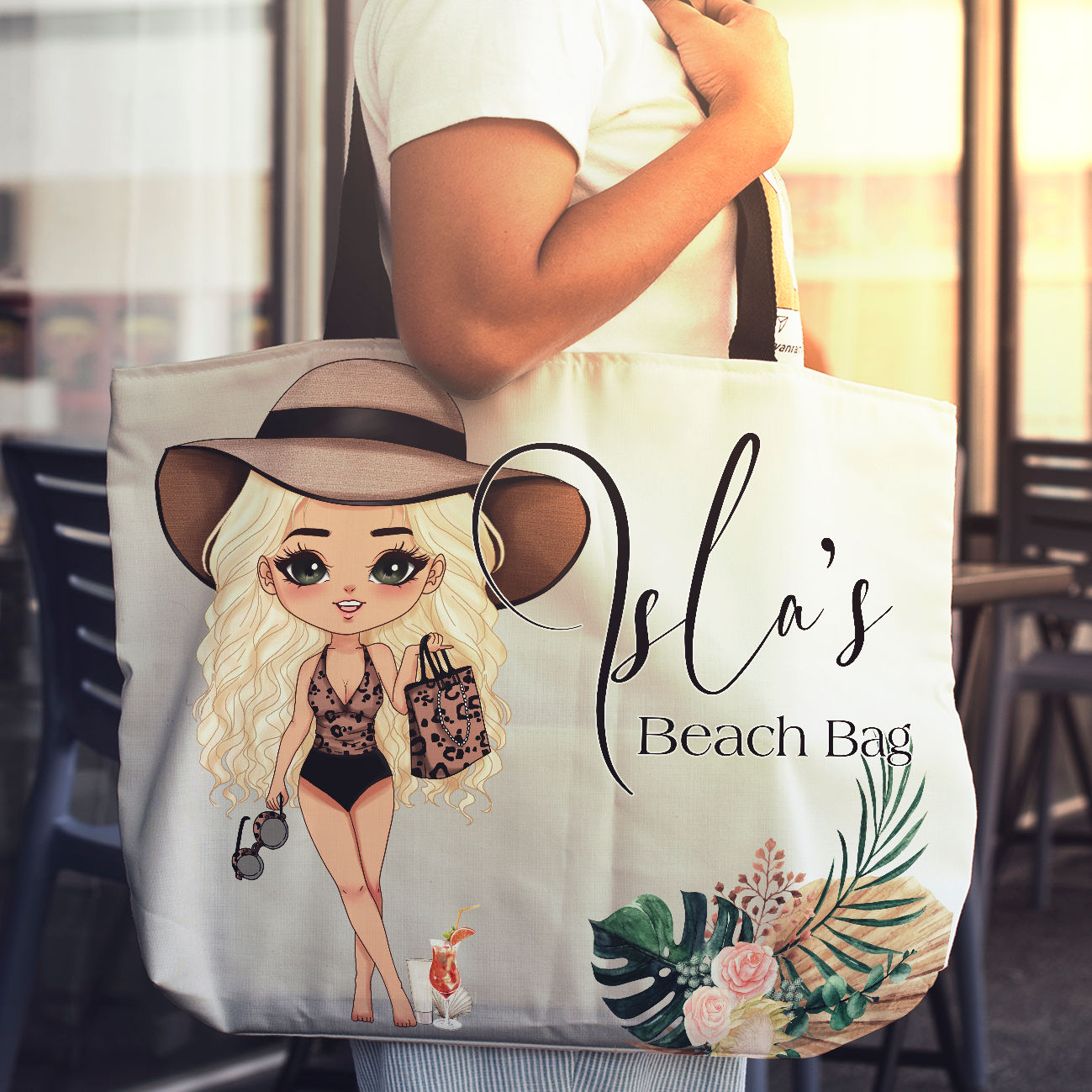 Personalised Glam Girl Canvas Beach Bag