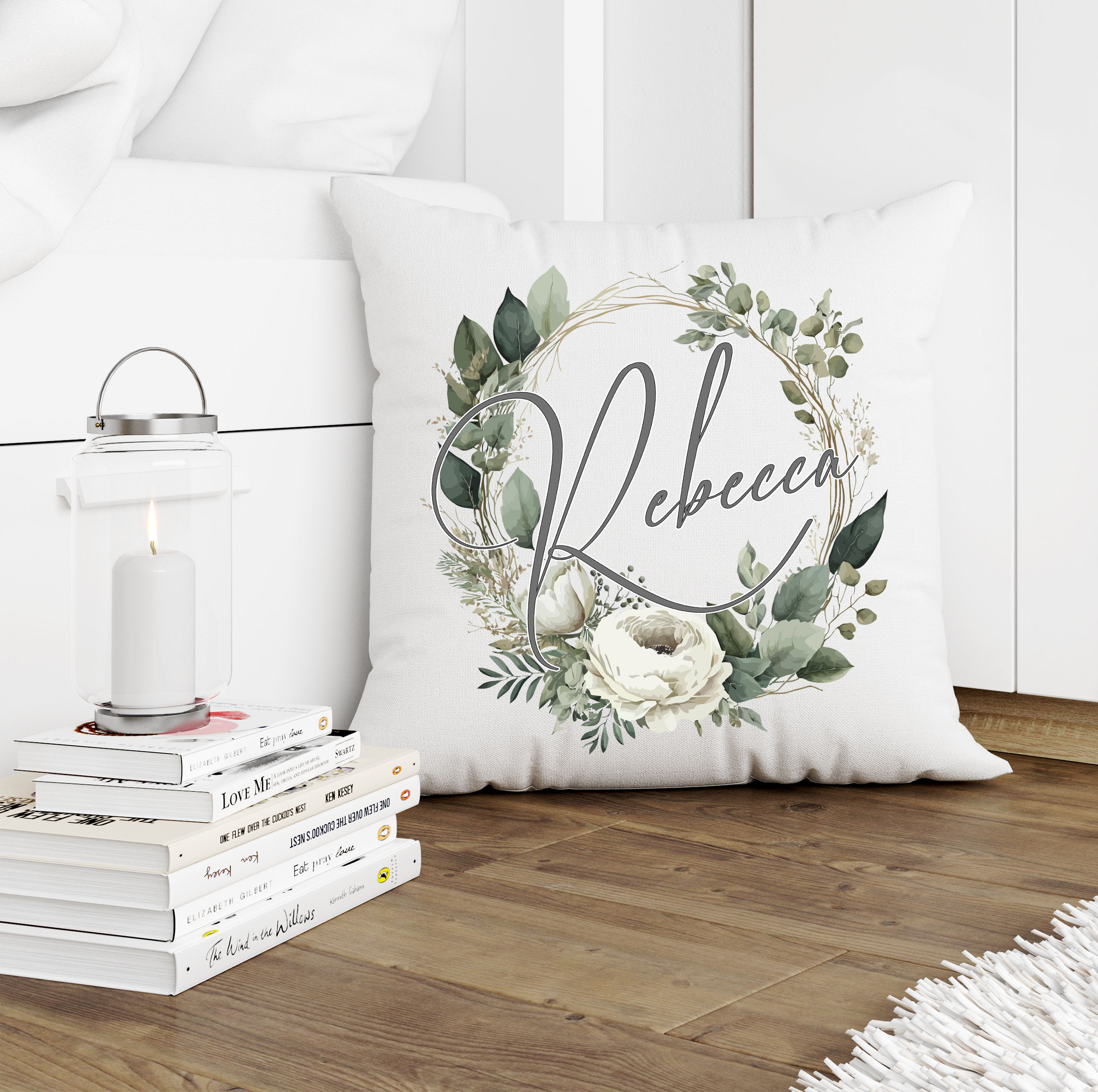 Personalised Floral Circle Name Cushion