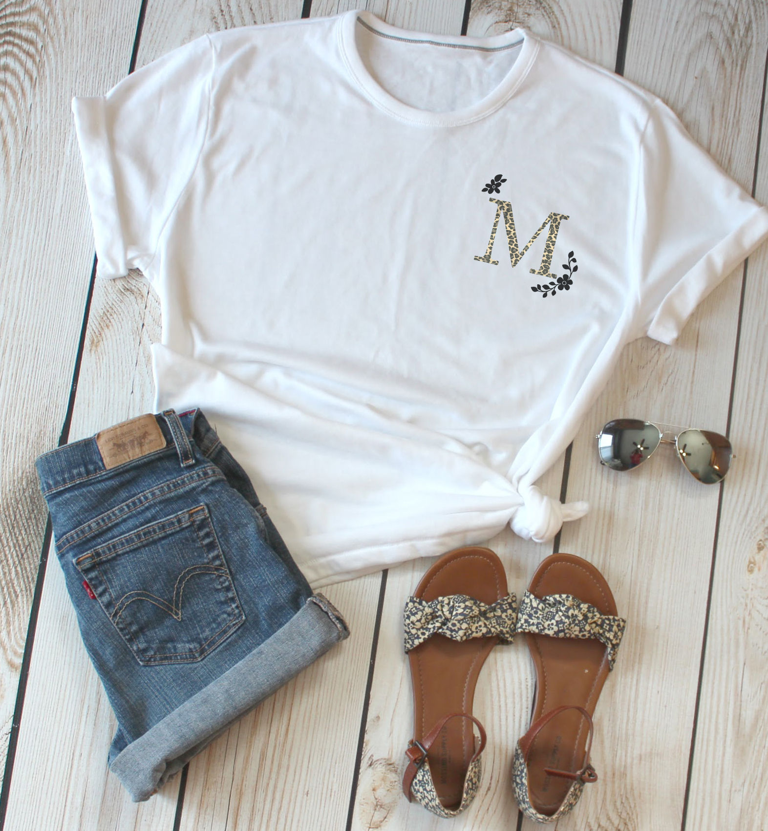 Personalised Floral Initial Ladies T-Shirt