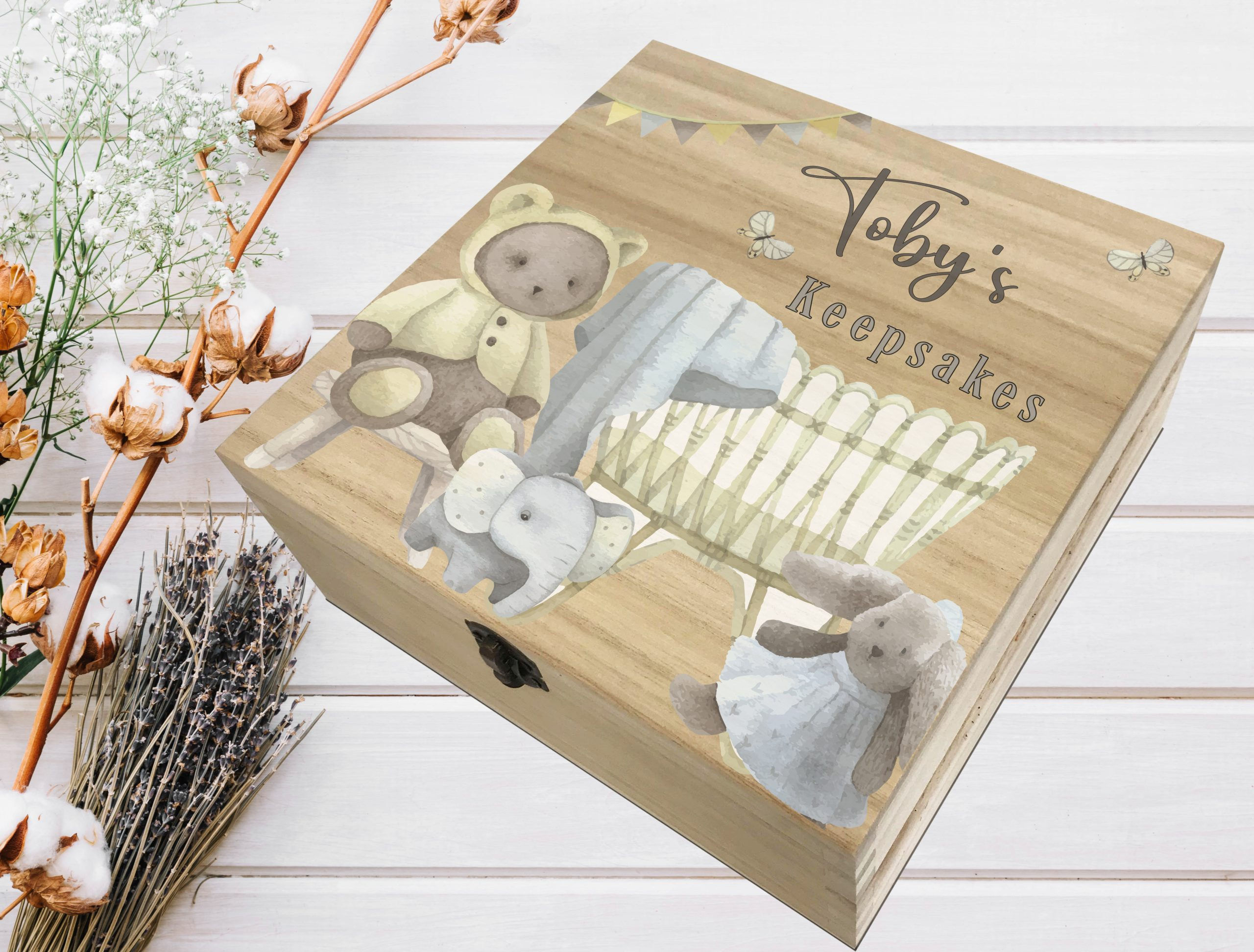 Personalised Baby Keepsake Deep Wooden Box