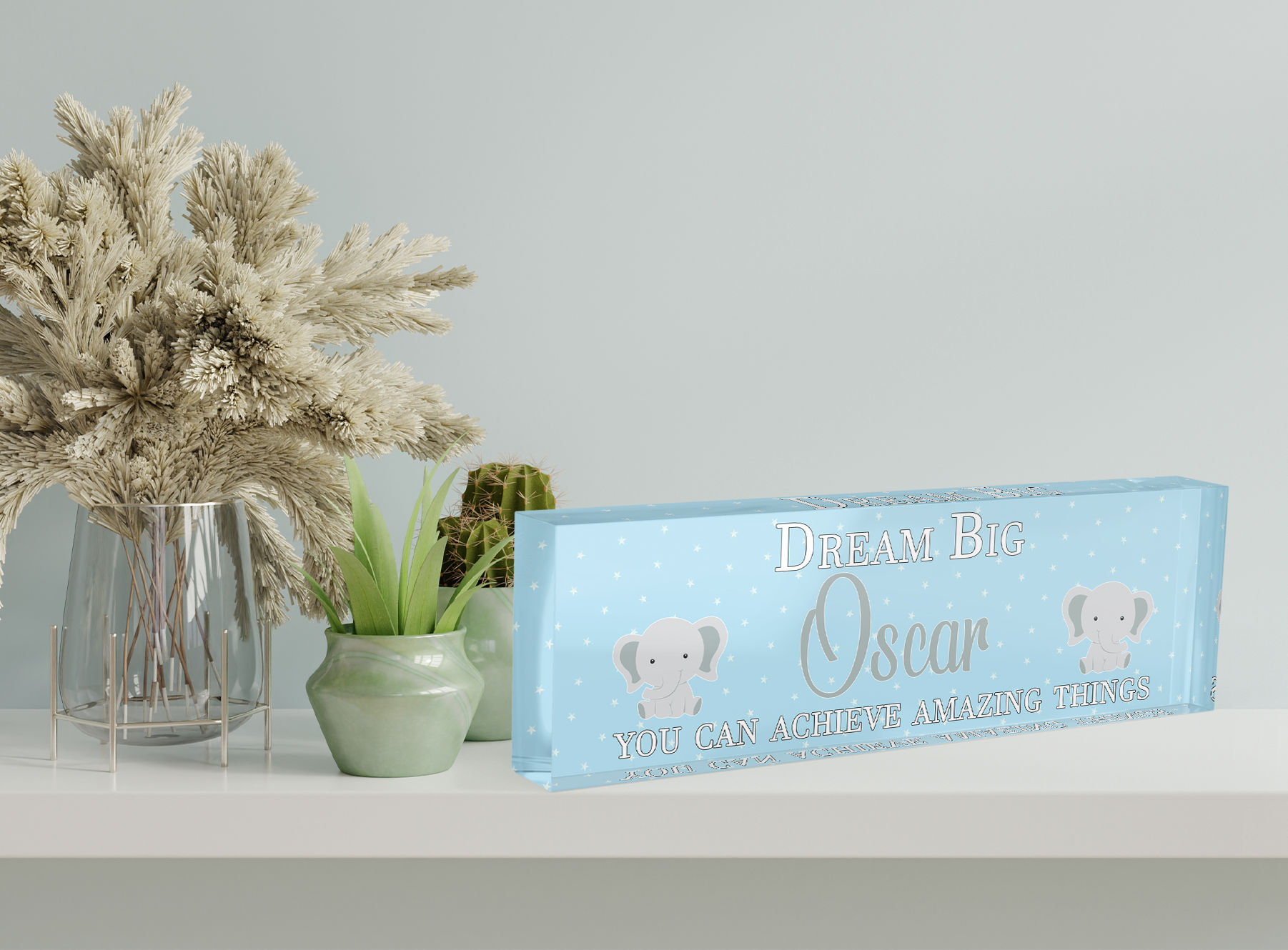 Personalised Dream Big Boy Acrylic Mantel Block
