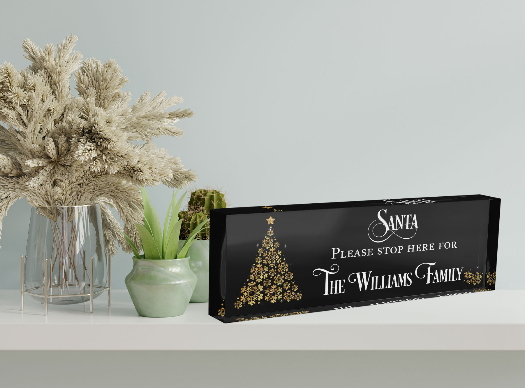 Personalised Family Santa Stop Here Acrylic Mantel Block