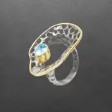 Ausgefallen auffällig blau Silber schwarz Statement Ring modisch