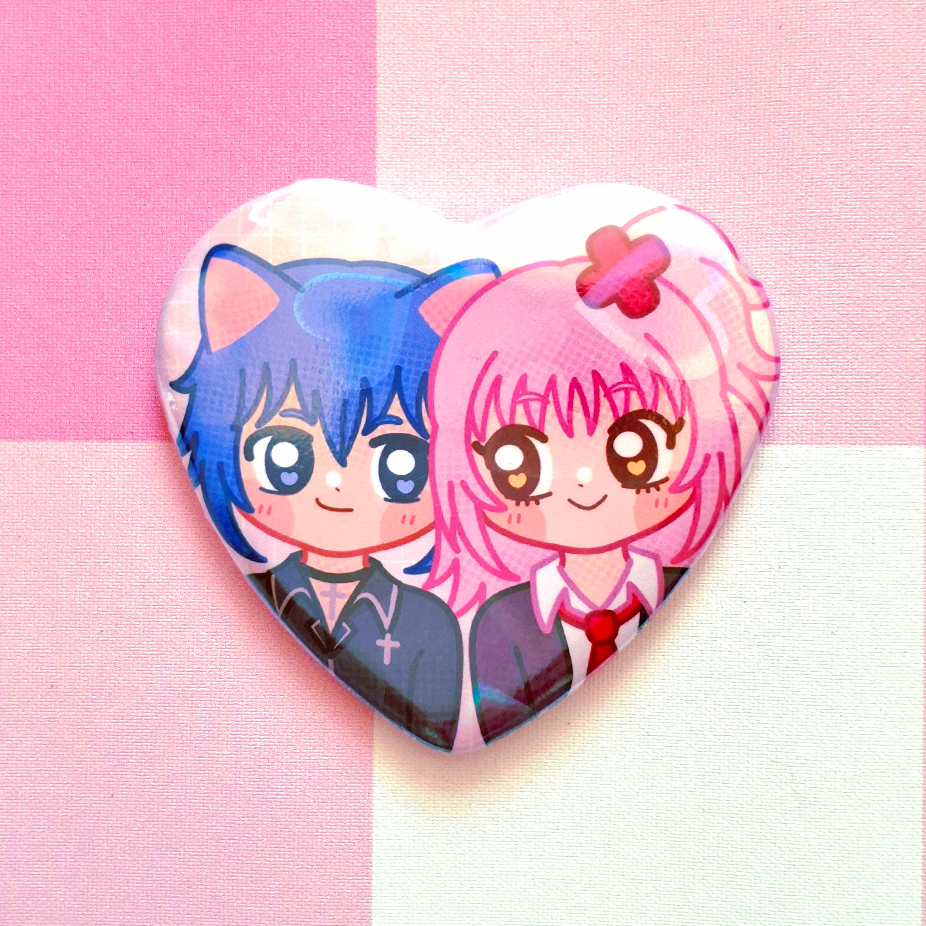 Amu e Ikuto (Botton de Coração Holográfico)